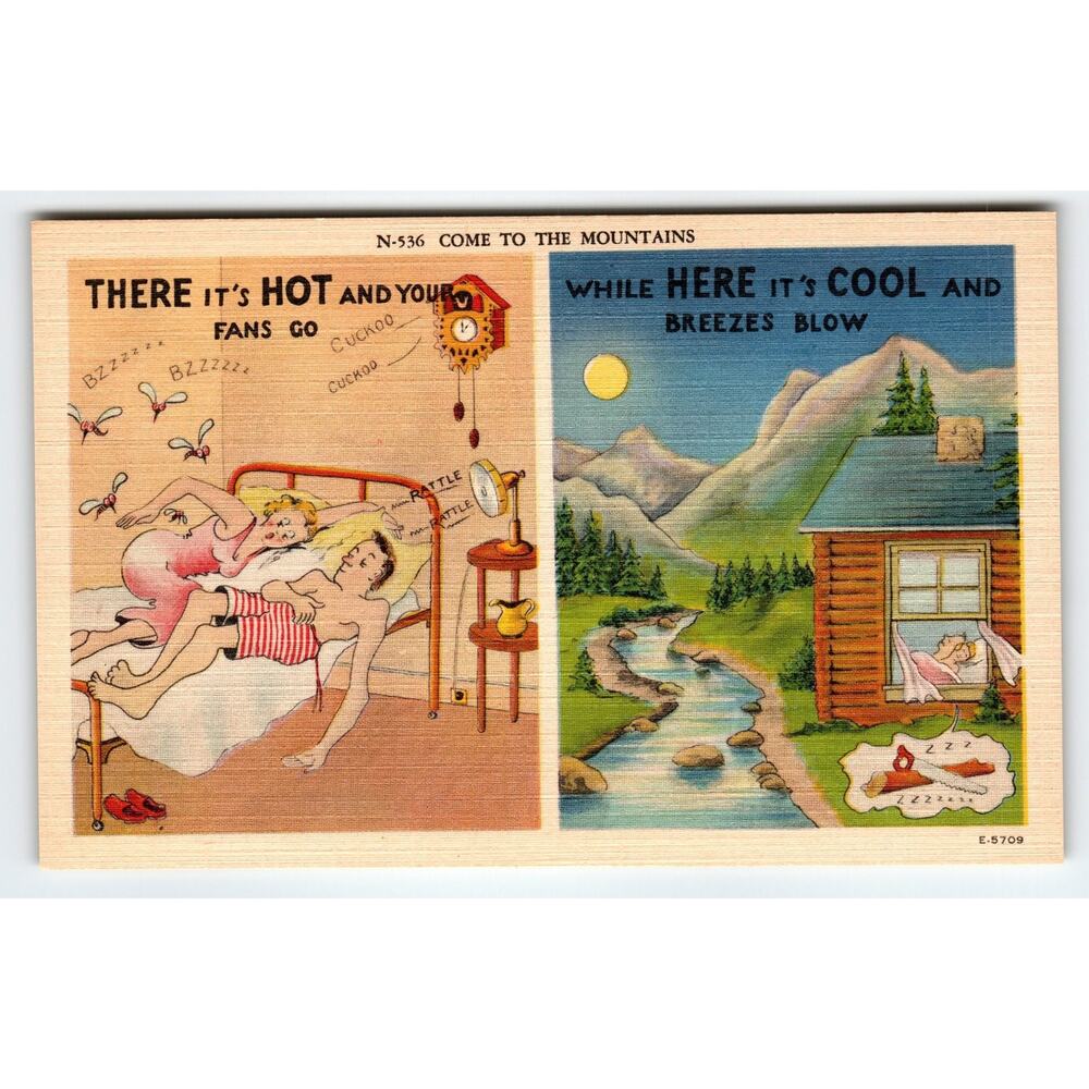 Vintage Linen Comic Postcard 'Come to the Mountains' 1950s Humor